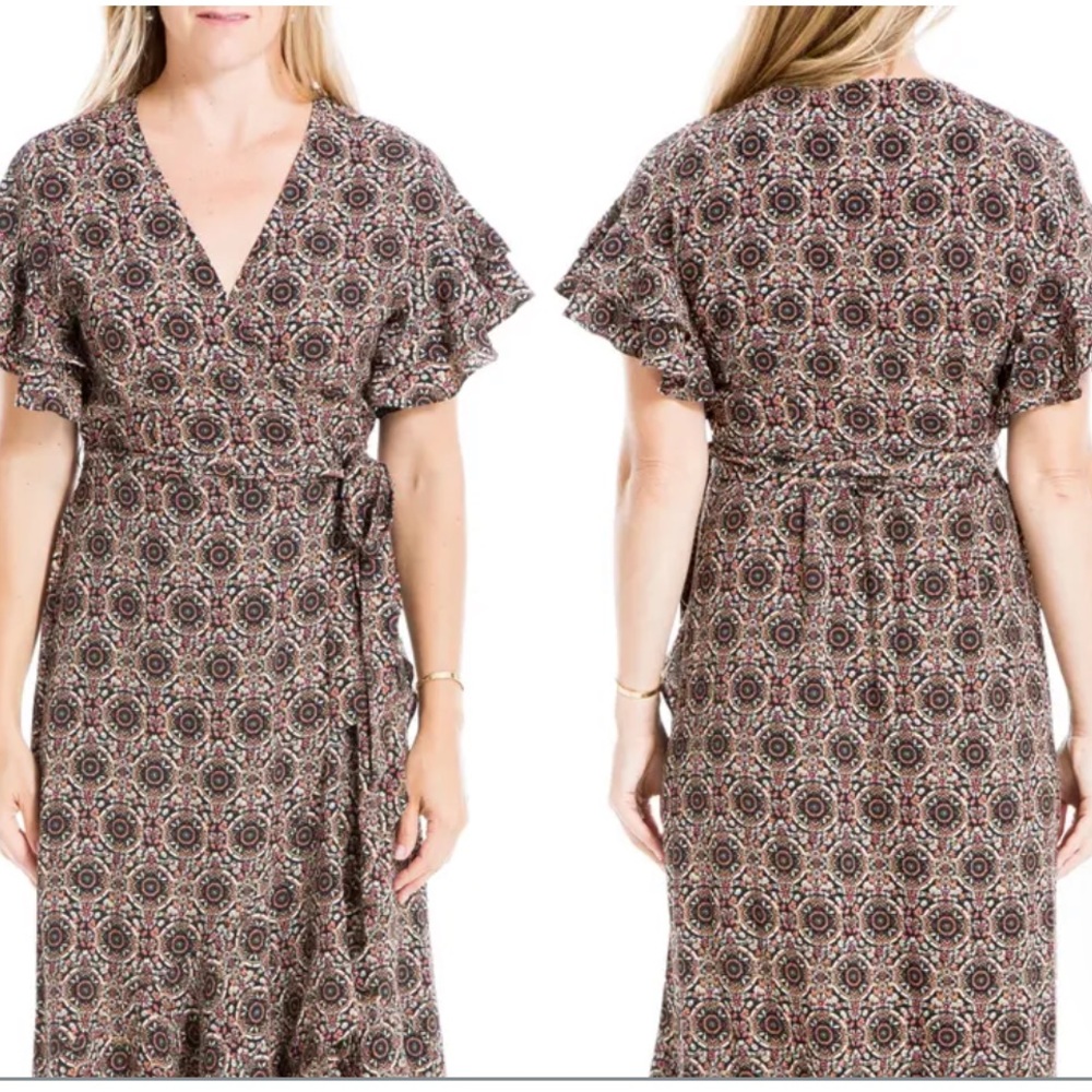 ✨NWT✨✨ Max Studio Ruffle Crepe High/Low Wrap Midi Dress - Picture 1 of 6